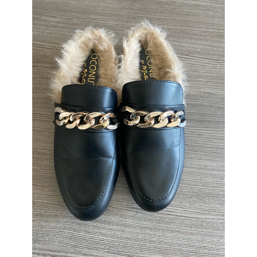 Fur Faux Leather Mules